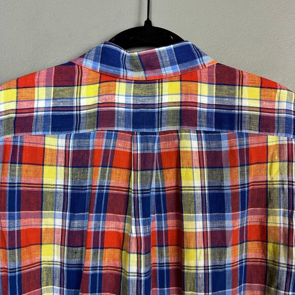 Ralph Lauren Short Sleeve Shirt Large Linen Madras Plaid Red preppy golf Chore - Picture 7 of 10